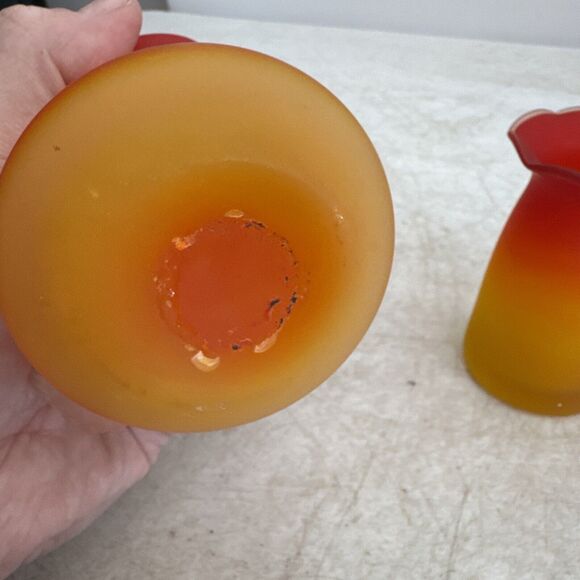 Pilgrim Pitcher / Creamer Set Peachblow Satin Glass Hand Blown Mid-Century - Picture 7 of 12